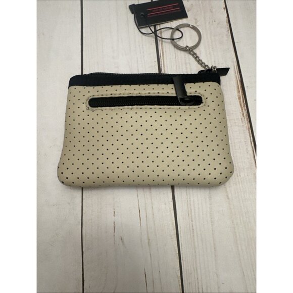 Haute Shore Neoprene Travel Bag 12” Small Keychain Wristlet Beige Red Stripe NWT - Picture 7 of 8